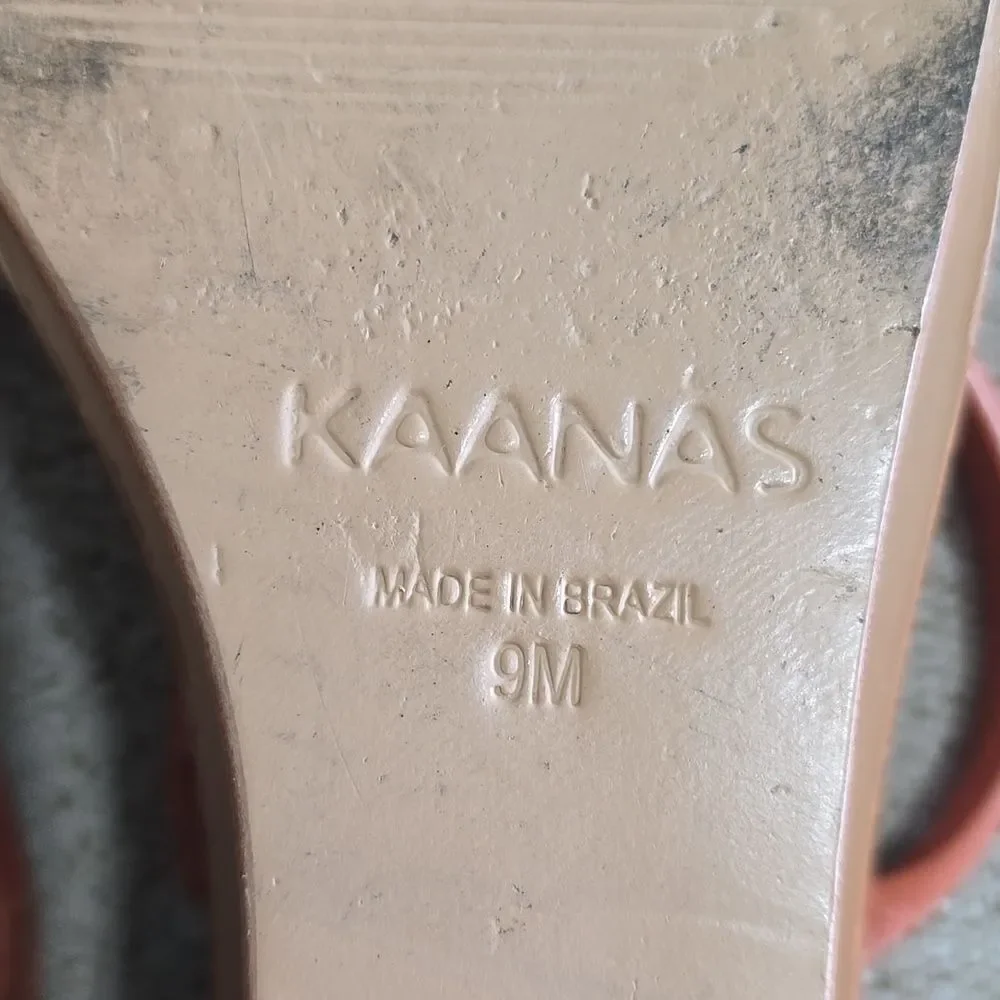 Kaanas Leather Brick Red Square Toe Wedge Sandals - Size 9